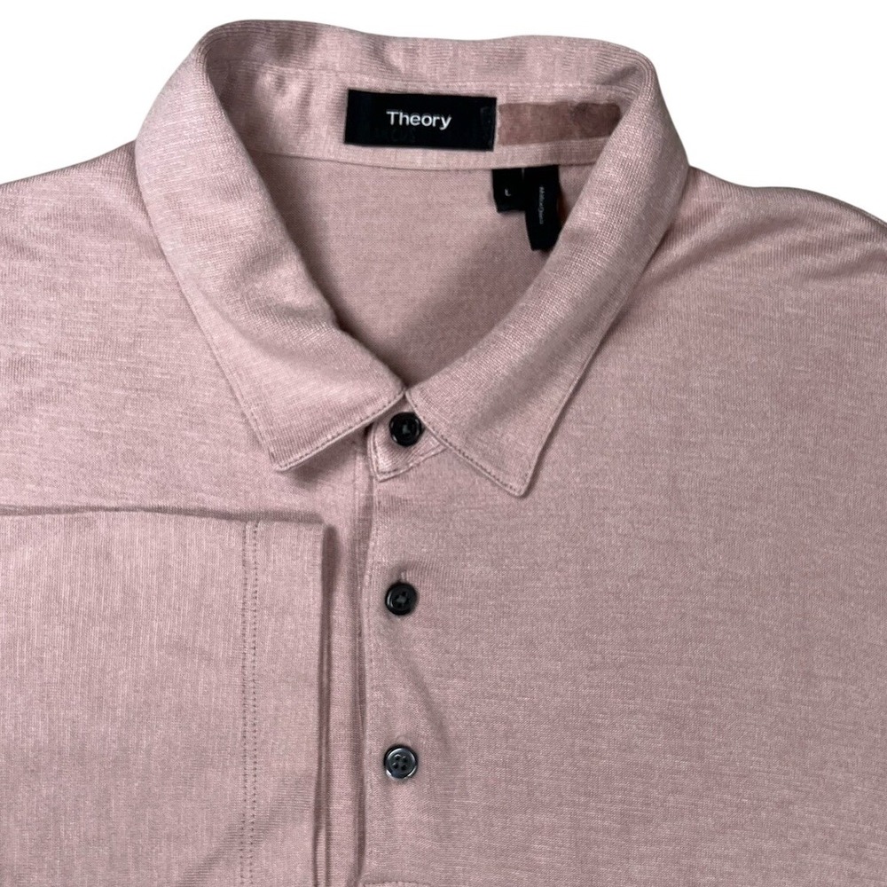 Theory Men's Pink‎ Atlas Modal Blend Short Sleeve Polo Shirt Sz Large Soft Knit